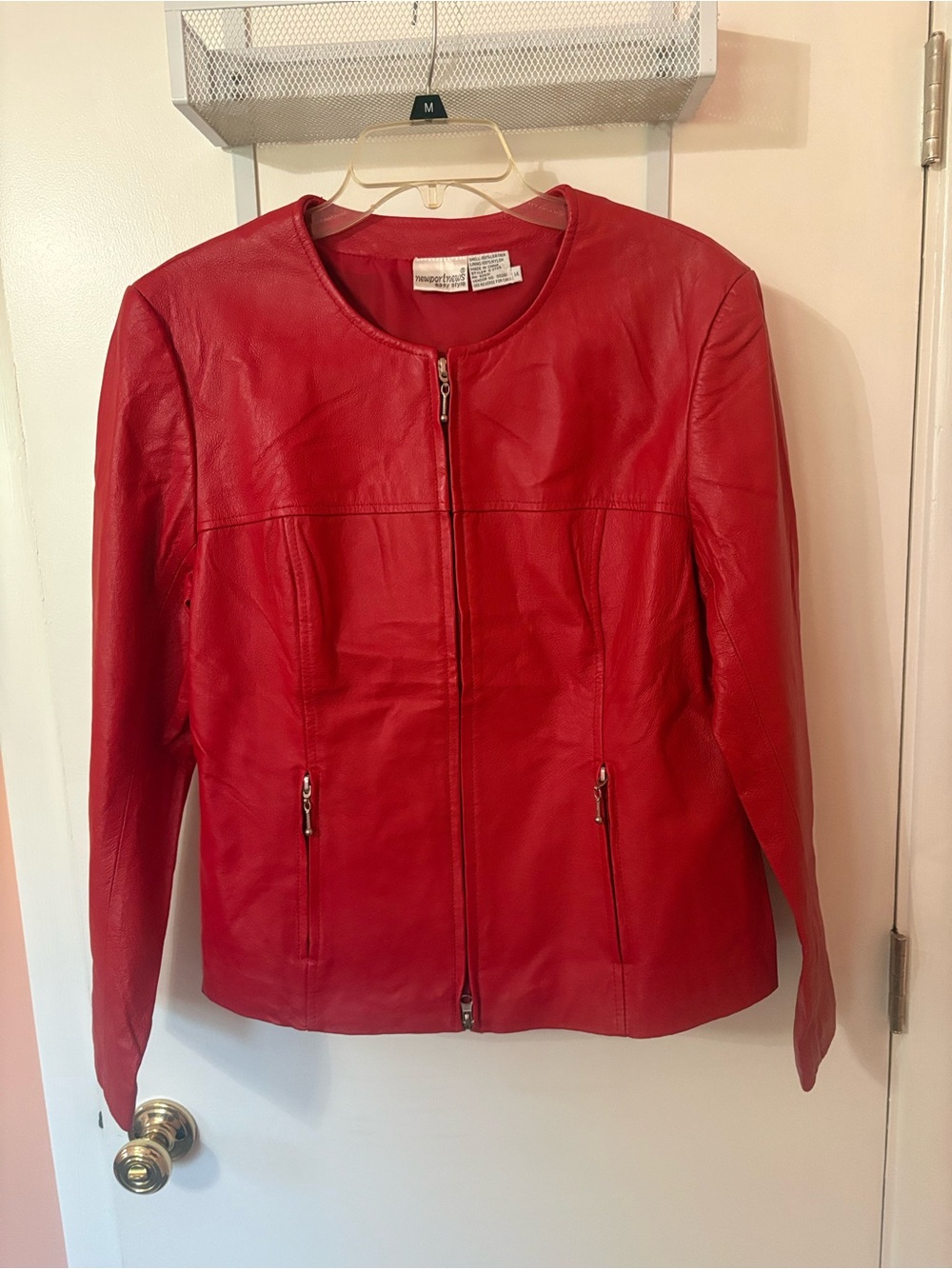 Newport News Red Leather Zip-Front Jacket - Size 14